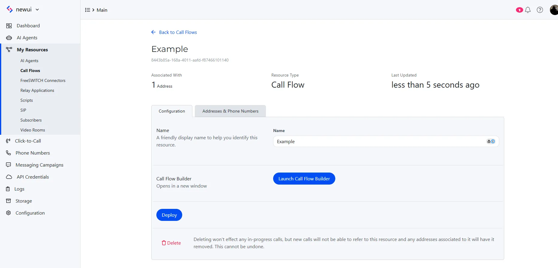 Details of a Call Flow on the SignalWire Dashboard.